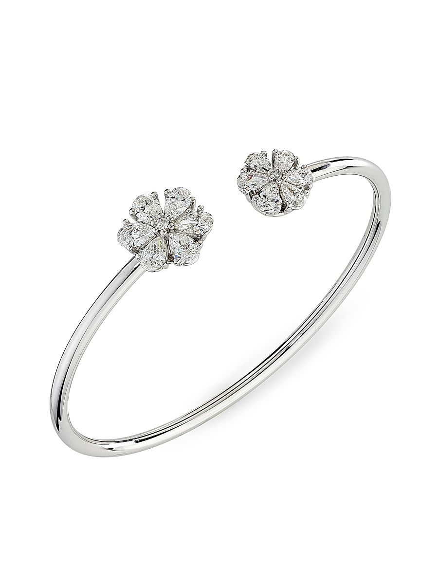 Women's LHeure Du Diamant 18K White Gold & 2.39 TCW Diamond Flower Cuff - White Gold - Size Medium