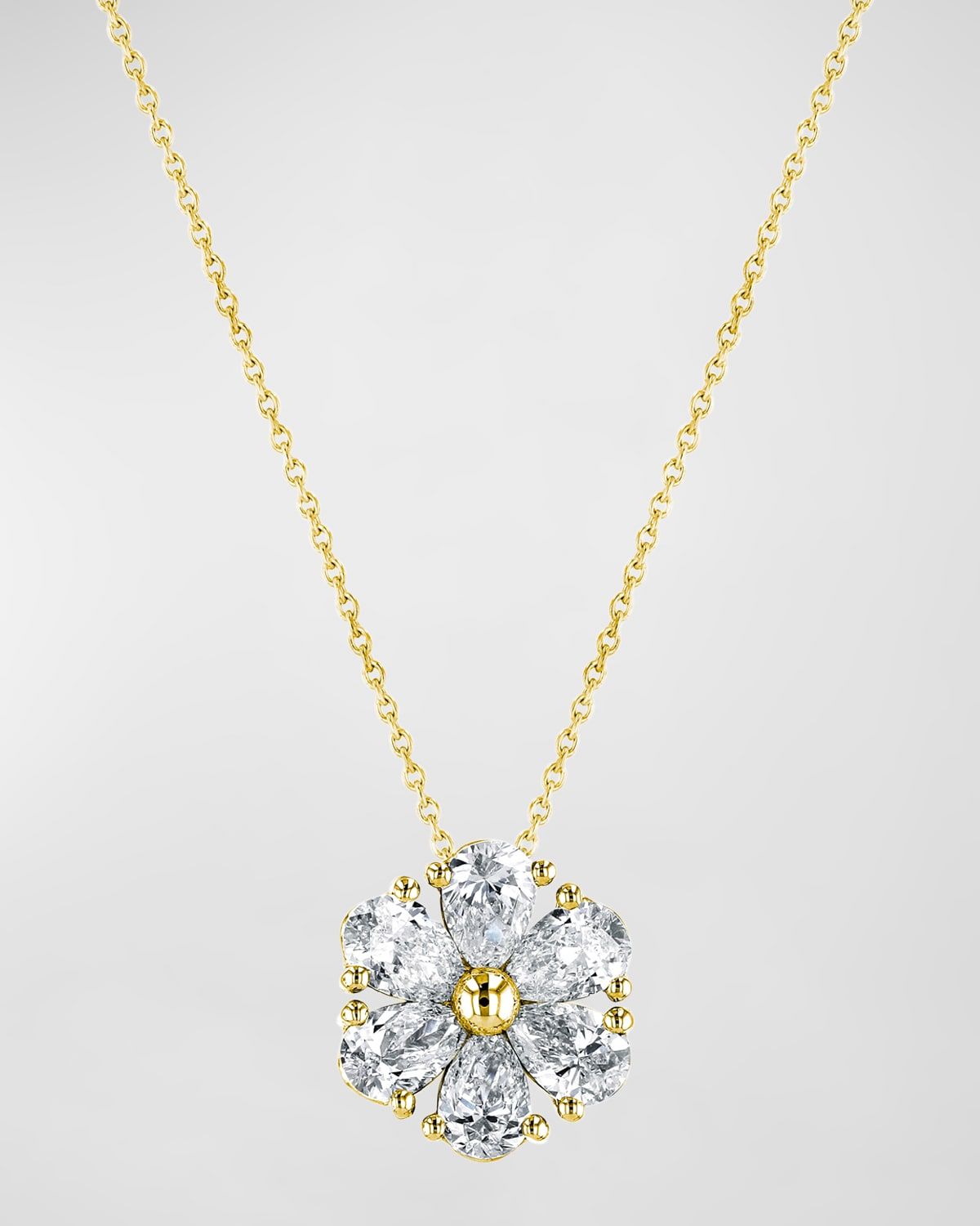 18K Gold Pear-Shaped Diamond Floral Pendant 16" Necklace, 2.00tcw