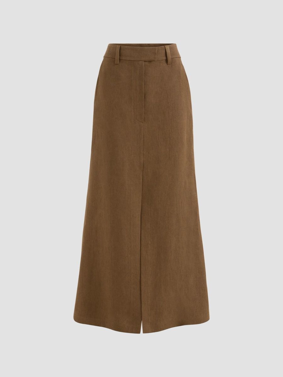 Brunello Cucinelli Women's Linen Canvas Skirt with Monili - Brown - Size 14