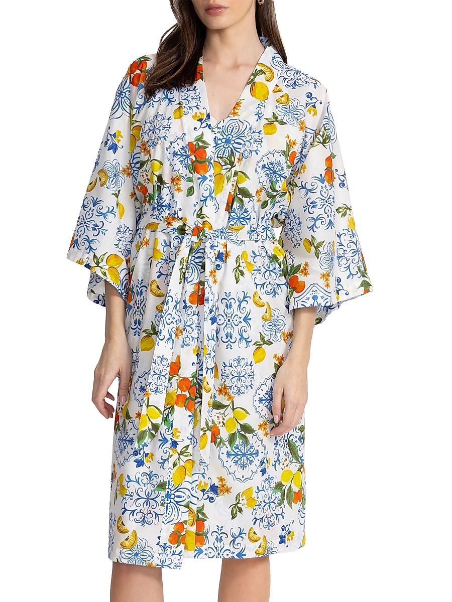 Women's Citrus-Print Cotton Robe - Citrus - Size Large