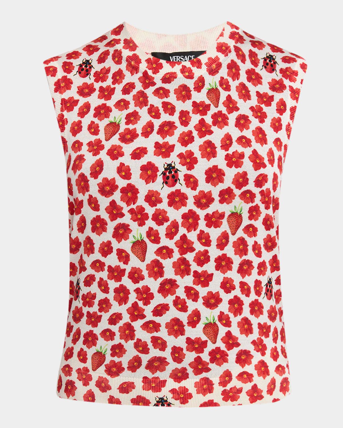 Strawberry Garden Print Silk Knit Tank Top