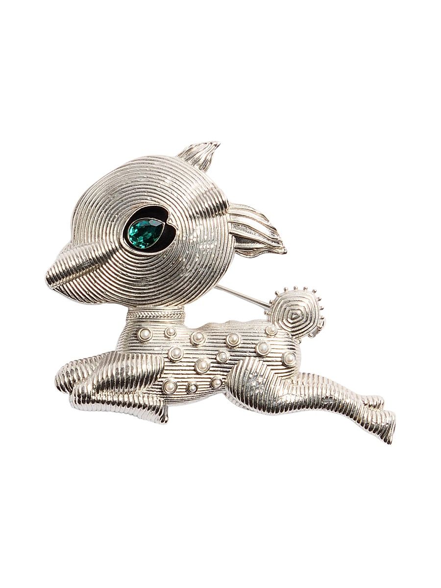 Men's Fil Perdu Metal Brooch with Pearls and Swarovski Crystals - Palladium