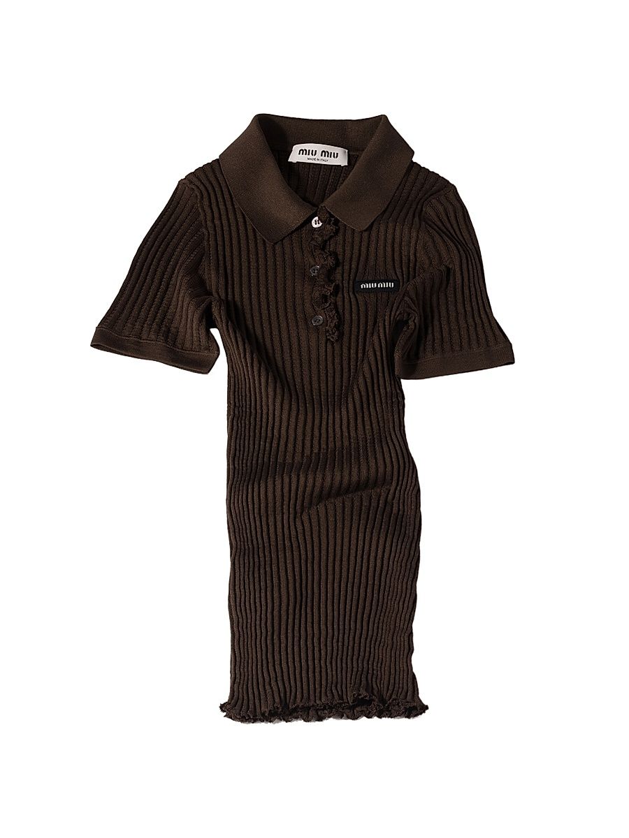 Women's Silk Knit Polo Shirt - Brown - Size 6