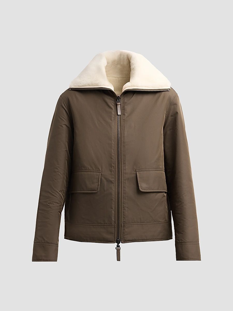 Yves Salomon Women's Veste Shearling Jacket - Army Green Ivory - Size 2