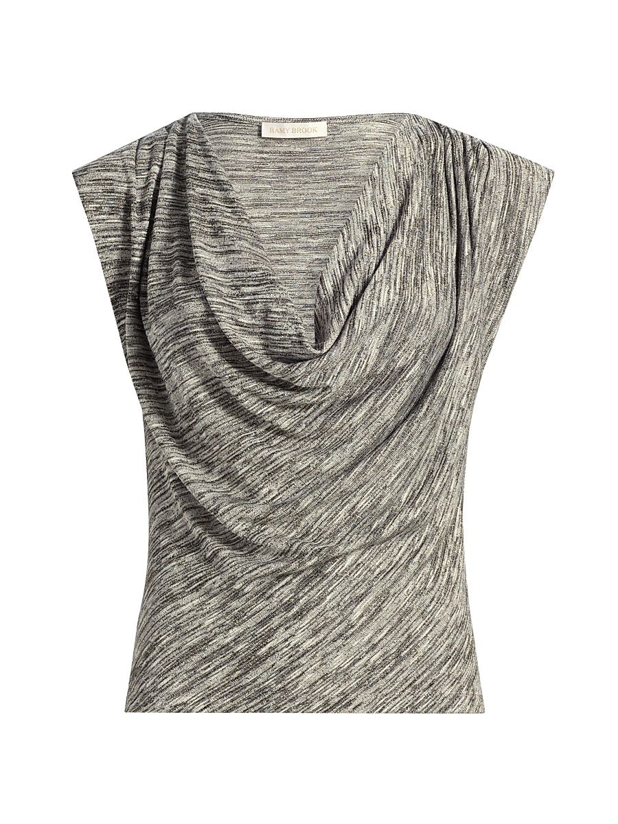 Women's Azul Cowlneck Top - Black White Space Dye - Size Large