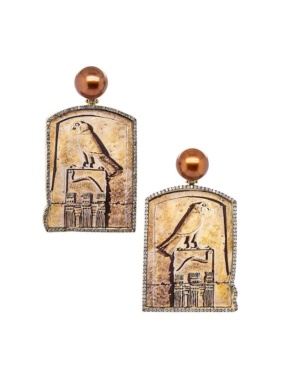 Women's Egypt Miniature Painting18K Yellow Gold & Diamond Earrings