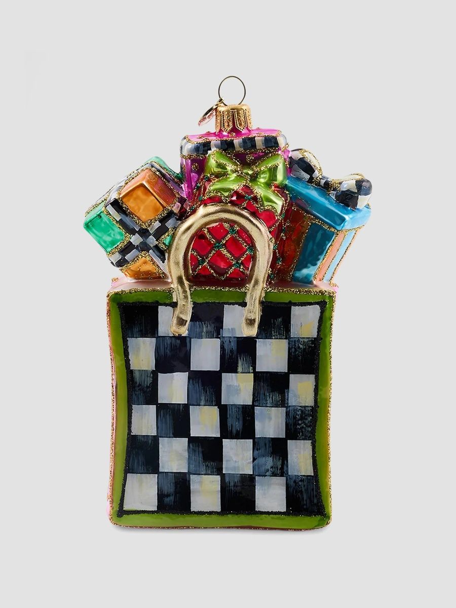 MacKenzie-Childs Confetti Shopping Bag Glass Ornament