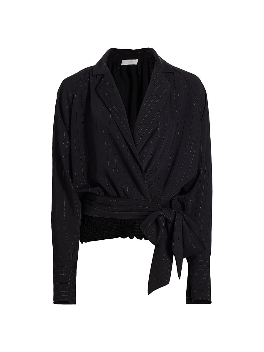 Women's Oliver Pinstriped Tie-Waist Jacket - Black City Stripe - Size Small