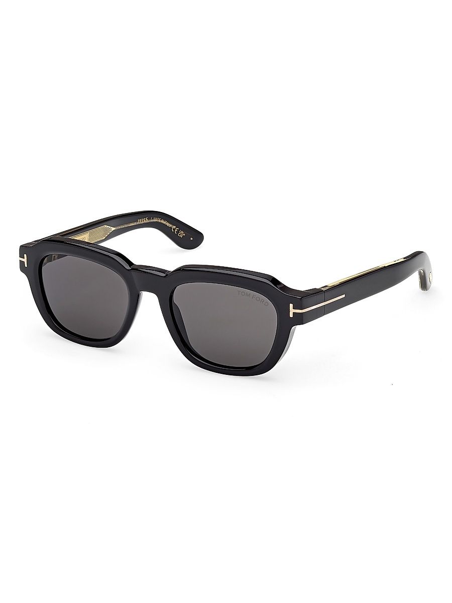 Men's TOM FORD ICON 52MM Rectangular Sunglasses - Black Smoke