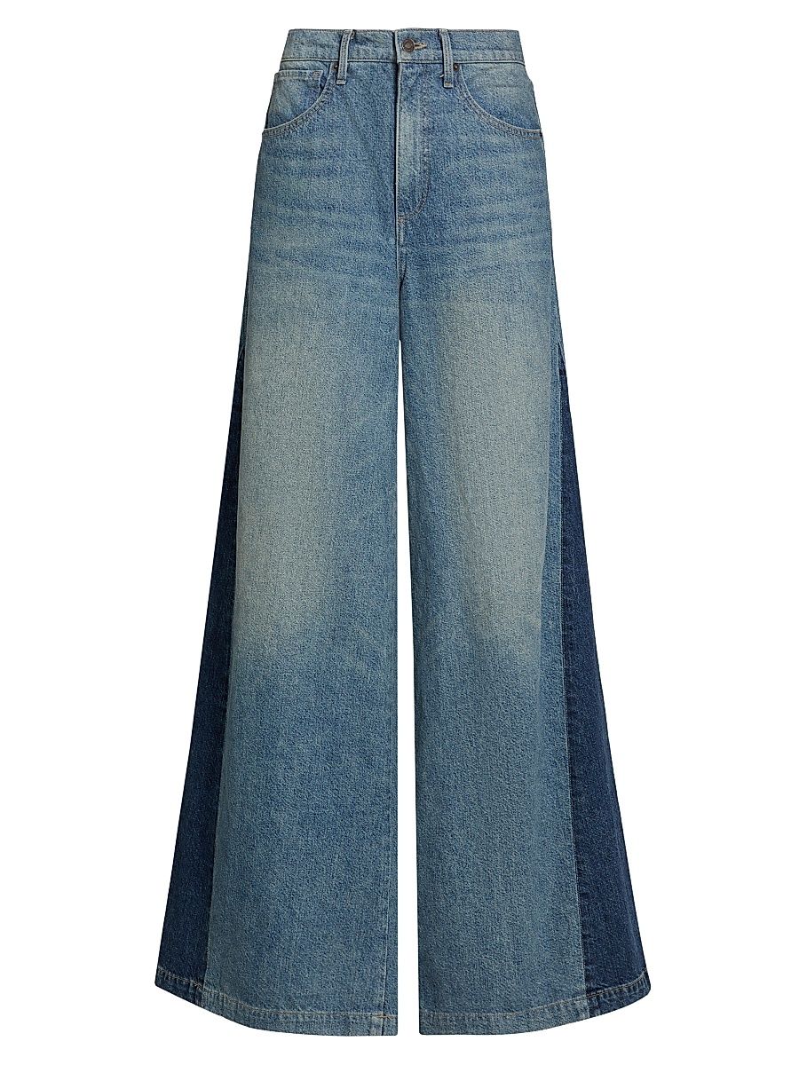 Women's Ebony Wide-Leg Jeans - Blue Denim Patchwork - Size 26