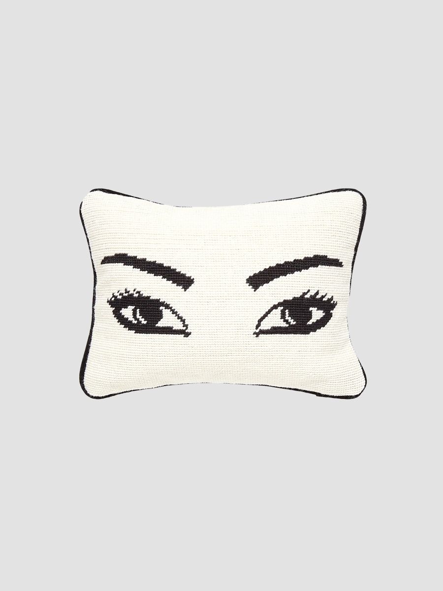 Jonathan Adler Eyes Needlepoint Throw Pillow - Black White