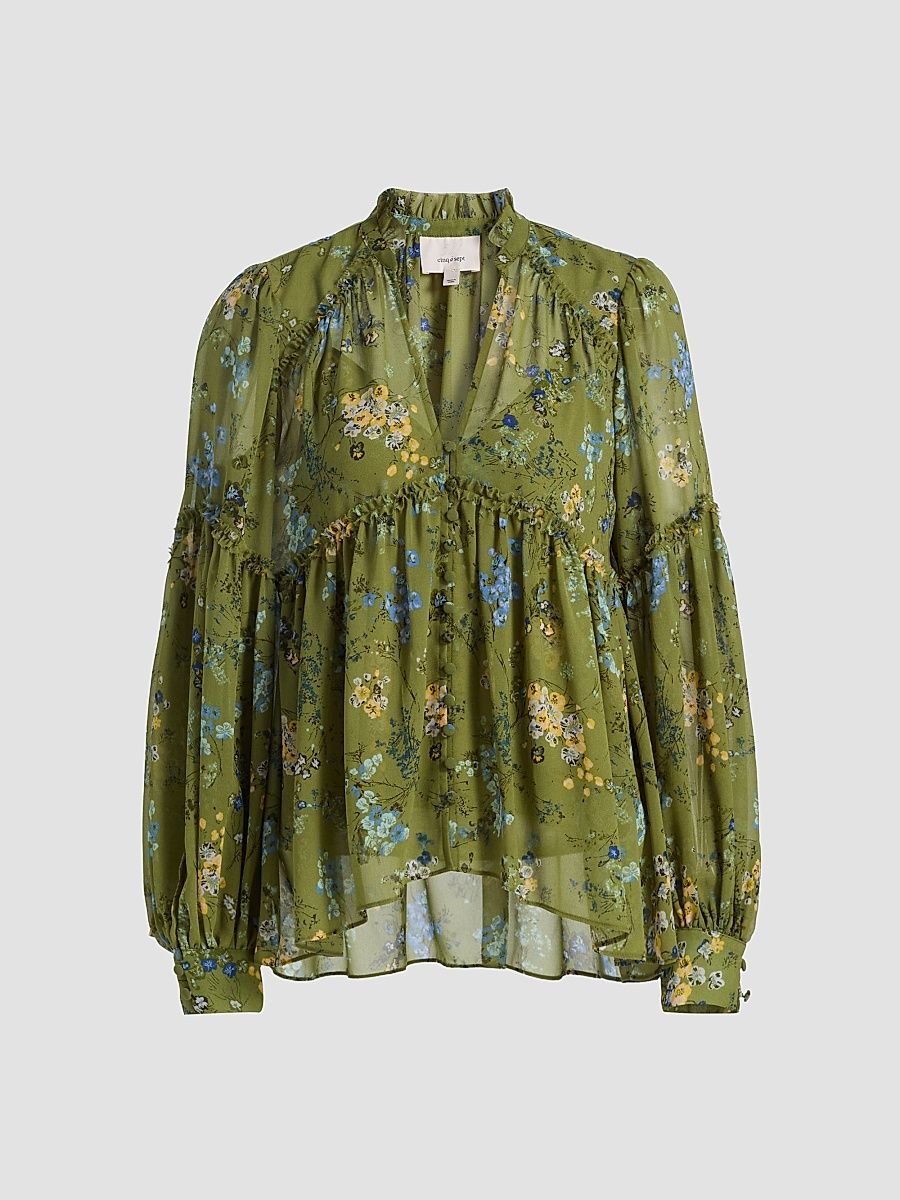 Women's Windswept Floral Edeline Top - Iguana Multi - Size XXS