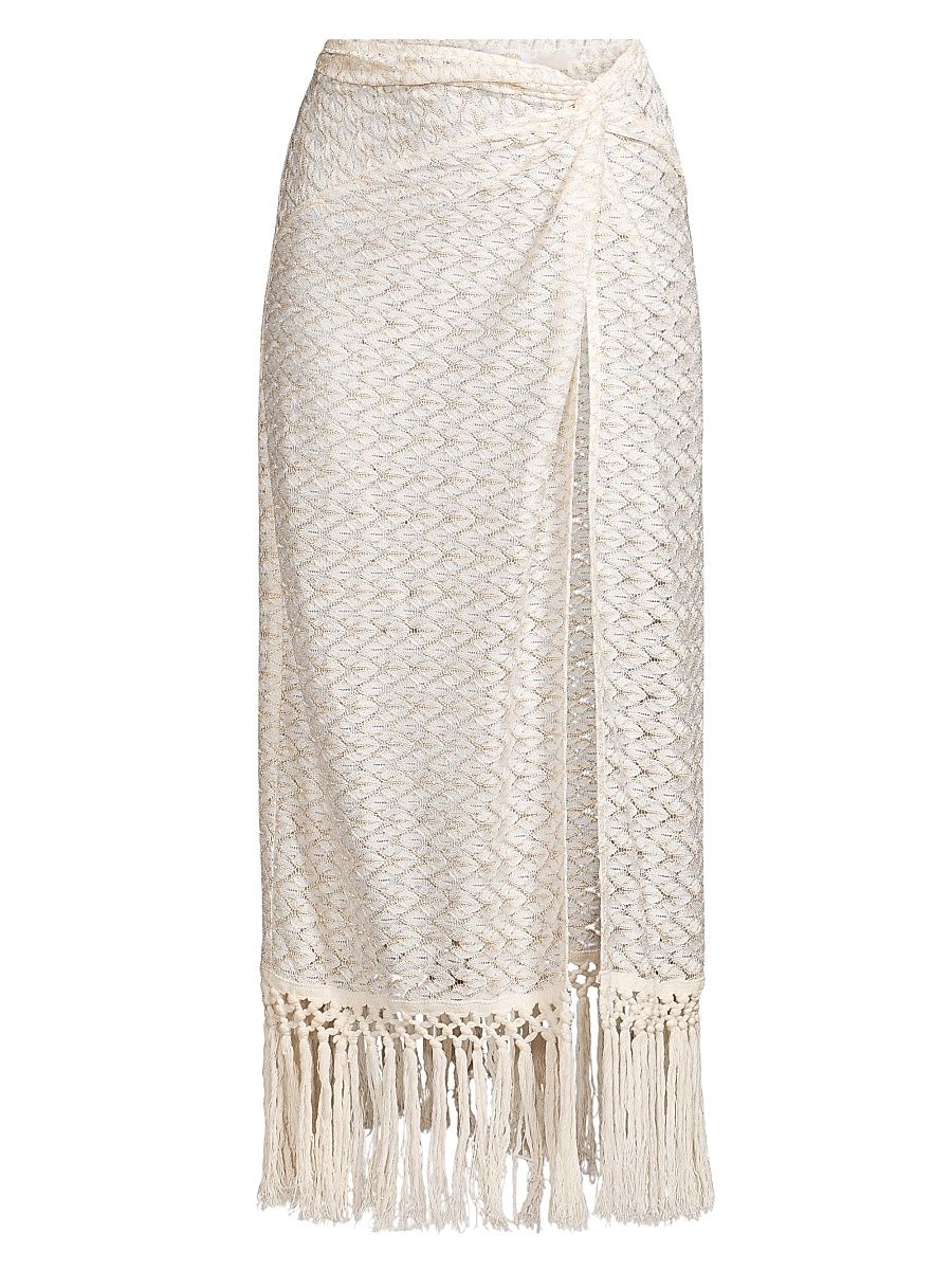 Women's Gaia Zig-Zag Metallic Tassel Midi-Skirt - White Zigzag - Size XL