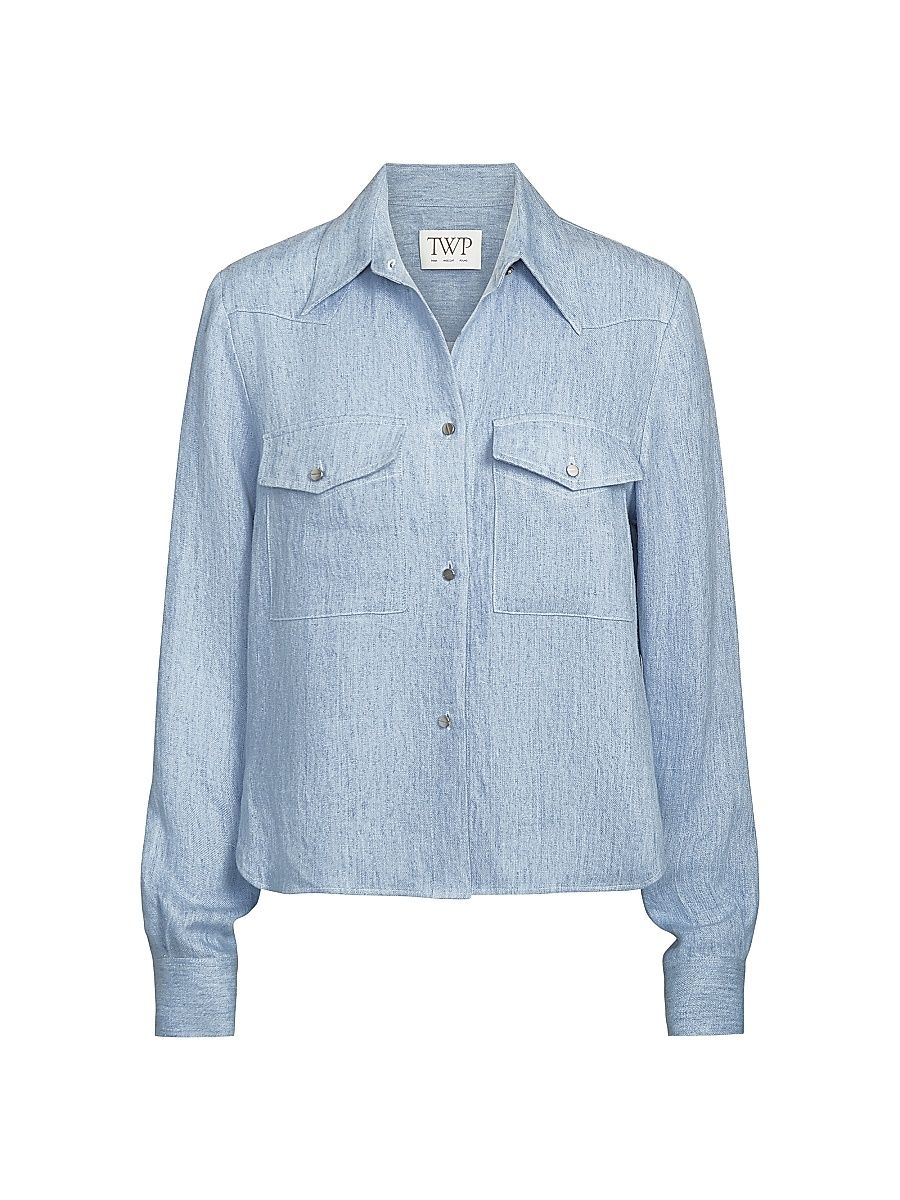Women's New Carter Hemp Button-Front Shirt - Light Indigo - Size Large