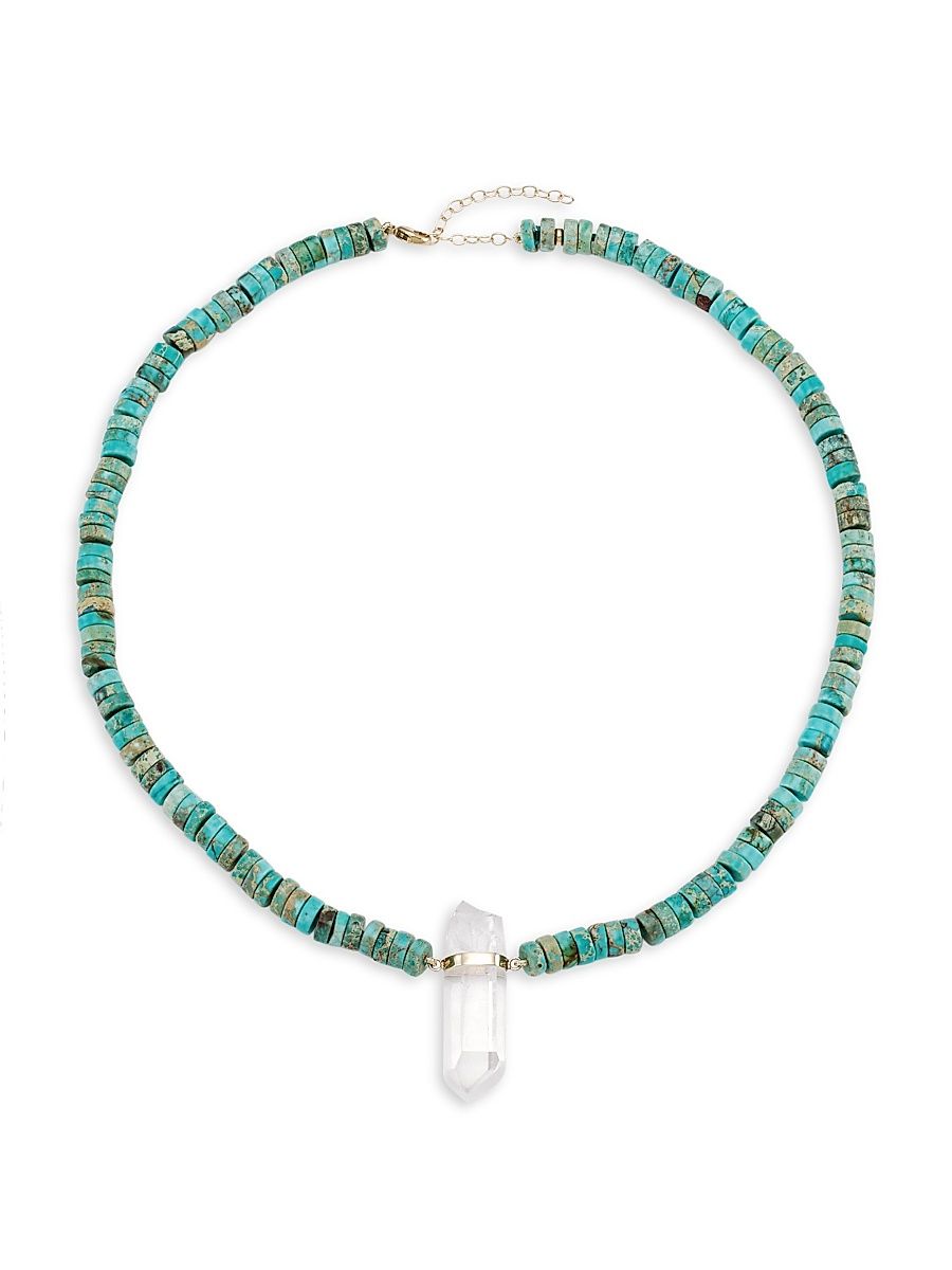 Women's Nevada 14K Yellow Gold, Blue Jasper, & Crystal Quartz Pendant Necklace - Turquoise