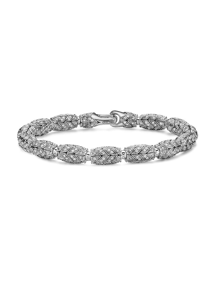 Men's Chevron Bead Bracelet in Sterling Silver - Diamond - Size Large