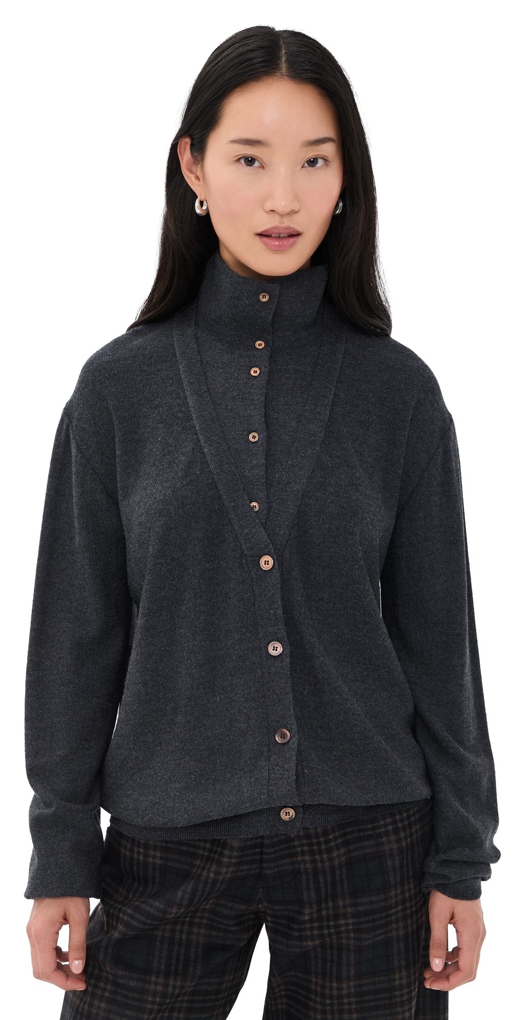 Source Unknown Fabbie Merino Wool Layered Cardigan Charcoal S