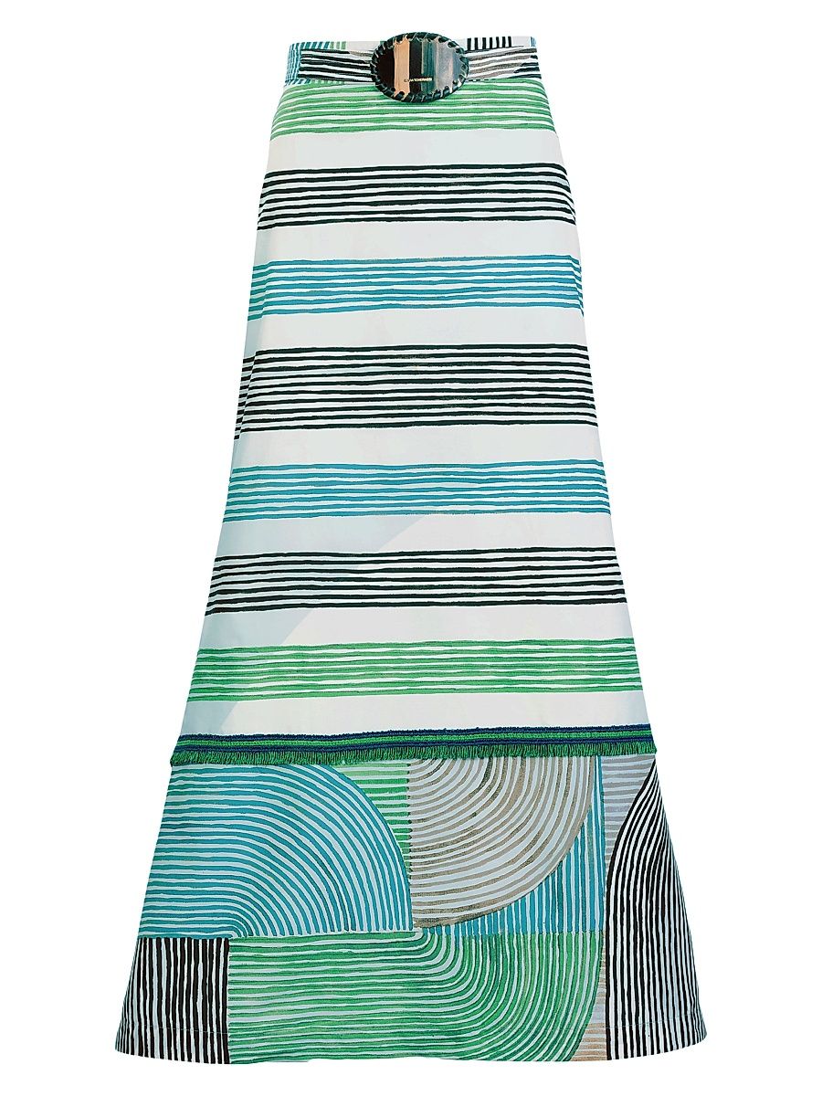Women's Lyla Cotton A-Line Midi-Skirt - Abstract Green Print - Size XL