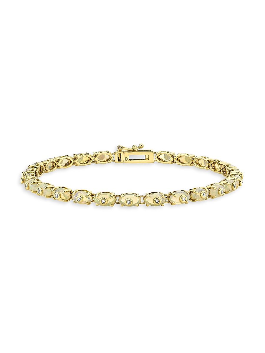 Women's 14K Yellow Gold, Opal & 0.15 TCW Diamond Tennis Bracelet - Yellow Gold