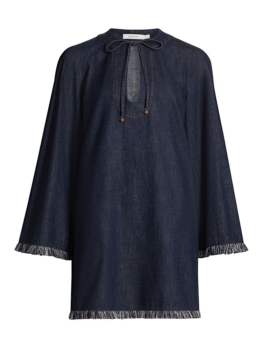 Women's Rhiannon Fringe Denim Minidress - Atlantic - Size 8