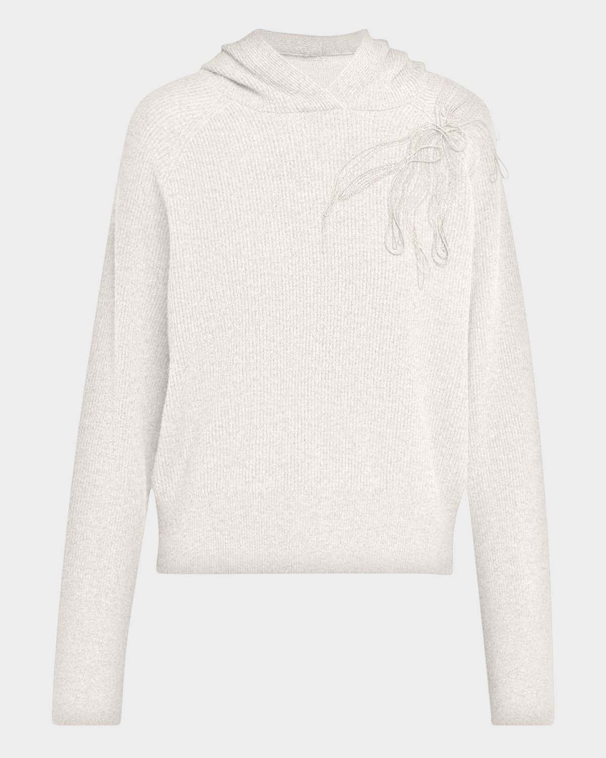 Ribbed Cashmere Hoodie with Monili Embroidery