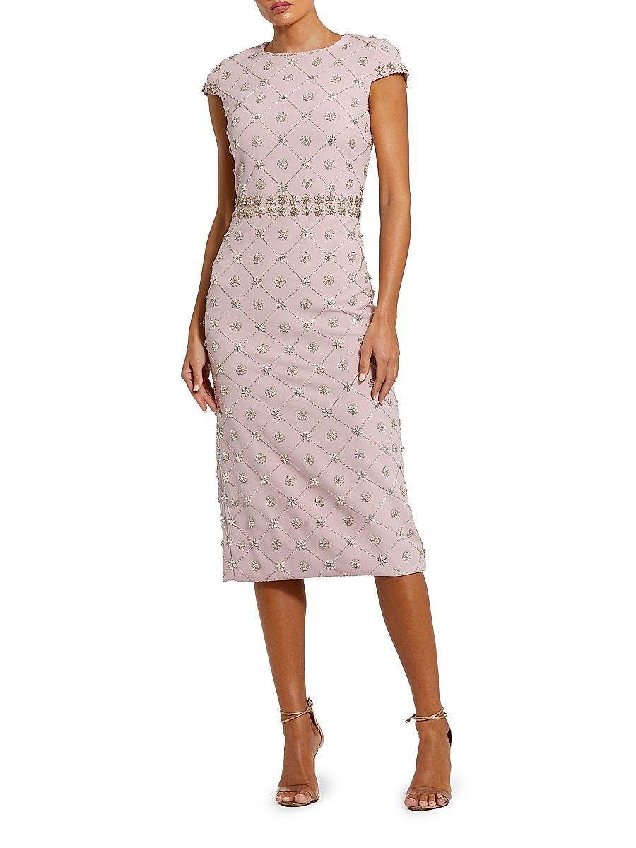 Women's Hand-Embellished Cap-Sleeve Midi-Dress - Mauve - Size 16