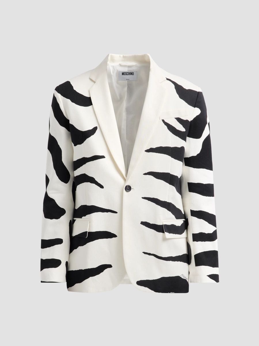 Moschino Men's Zebra-Print Wool Sport Jacket - Multi White - Size 36
