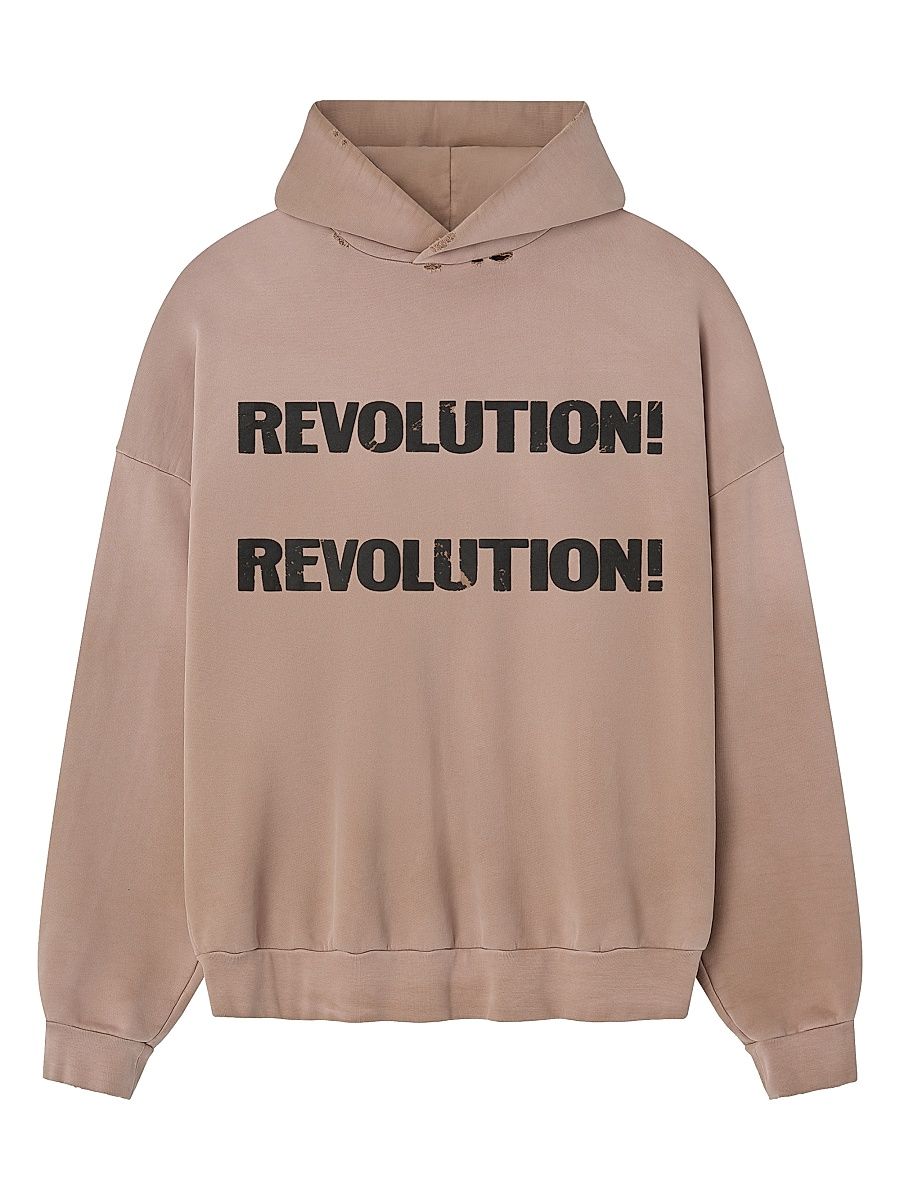 Men's ''Revolution'' Distressed Cotton Hoodie - Dune Pearl - Size XXL