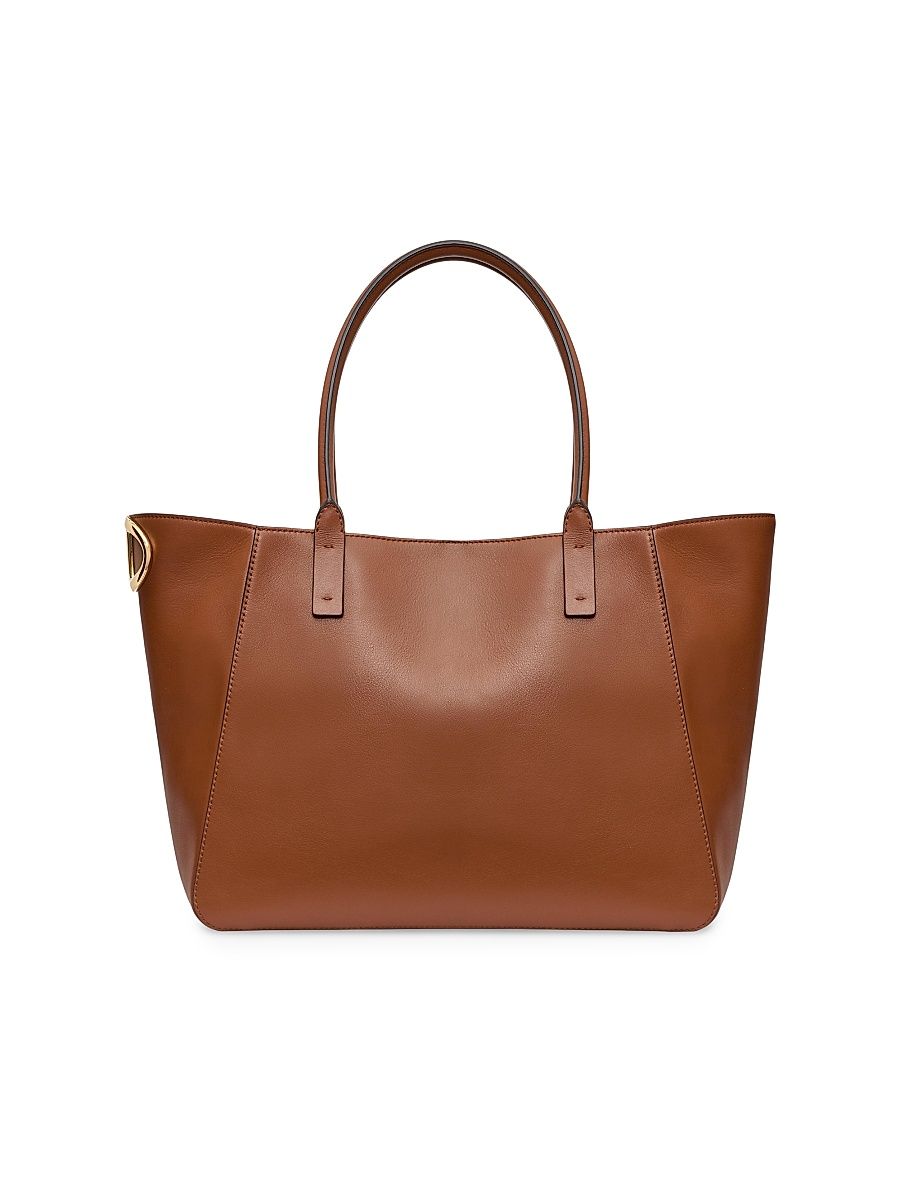 Women's VLogo Side Shopping Bag in Nappa Calfskin - Tobacco
