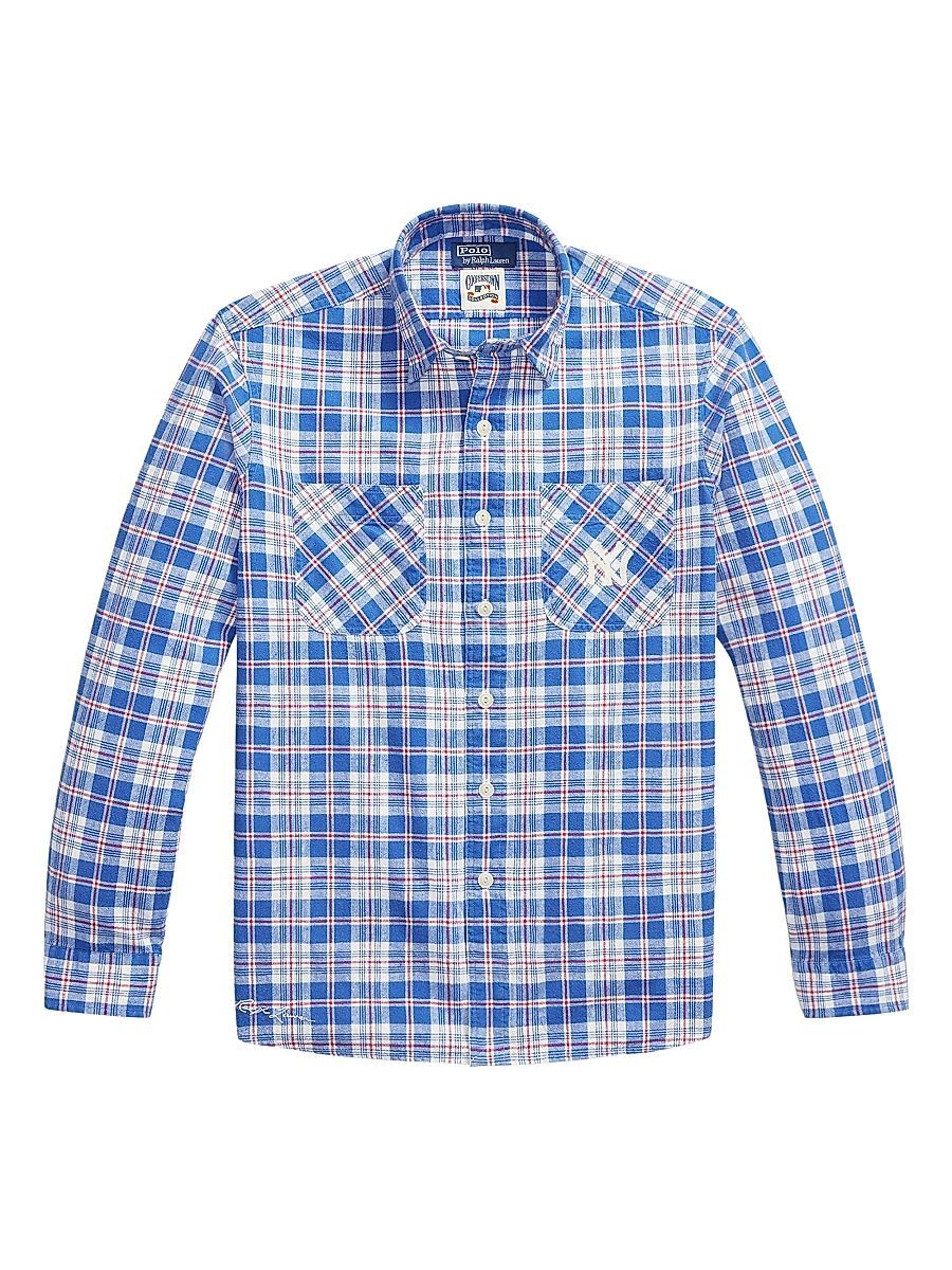 Men's Yankees Cotton-Linen Sport Shirt - Blue Red Mutli - Size XXL