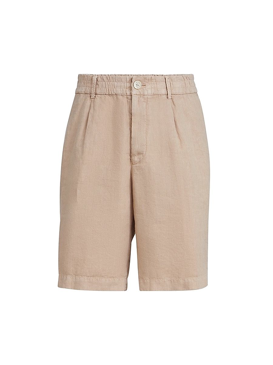 Men's Garment Dyed Bermuda Shorts in Linen Gabardine - Camel - Size 42
