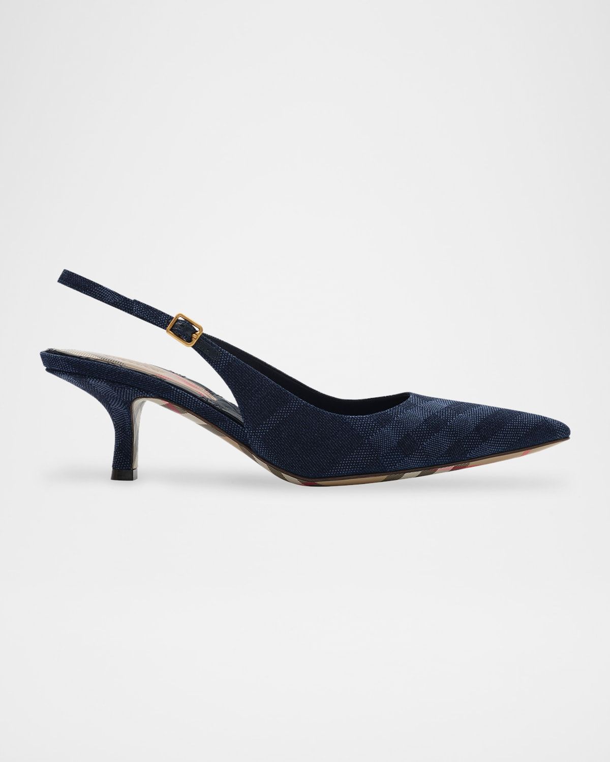 55mm Dame Check Denim Slingback Pumps