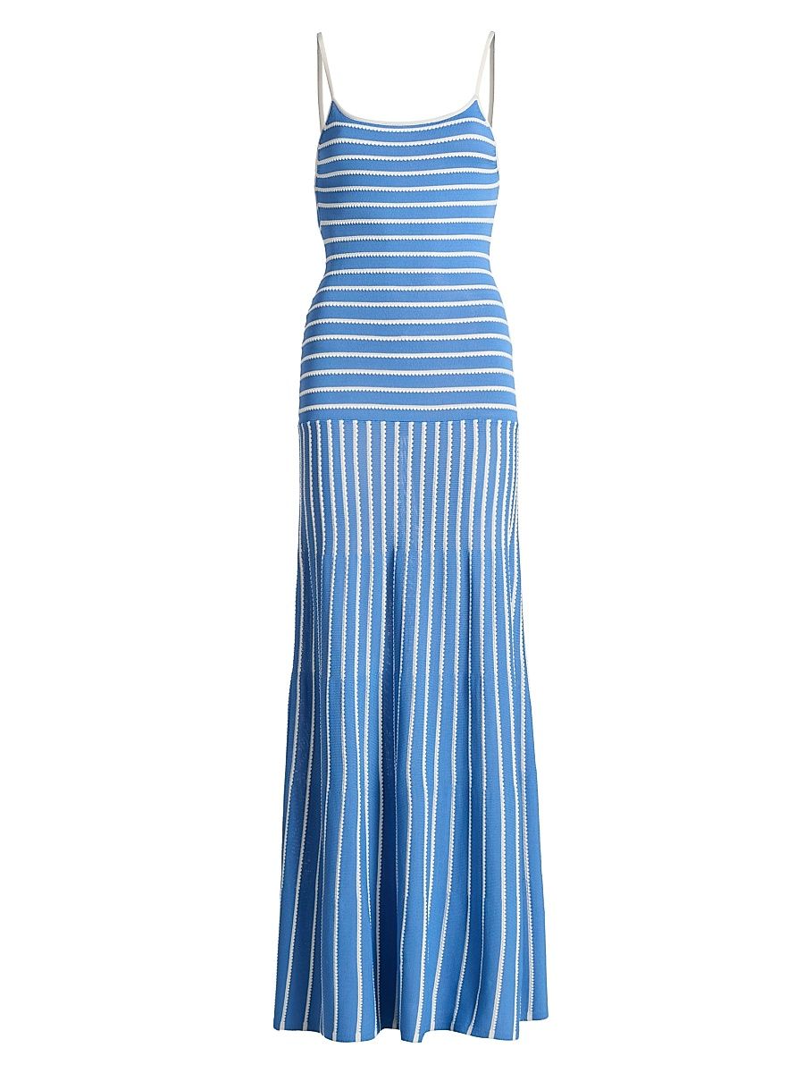 Women's The Lottie Scallop Stripe Maxi Dress - Marina Blue - Size Large