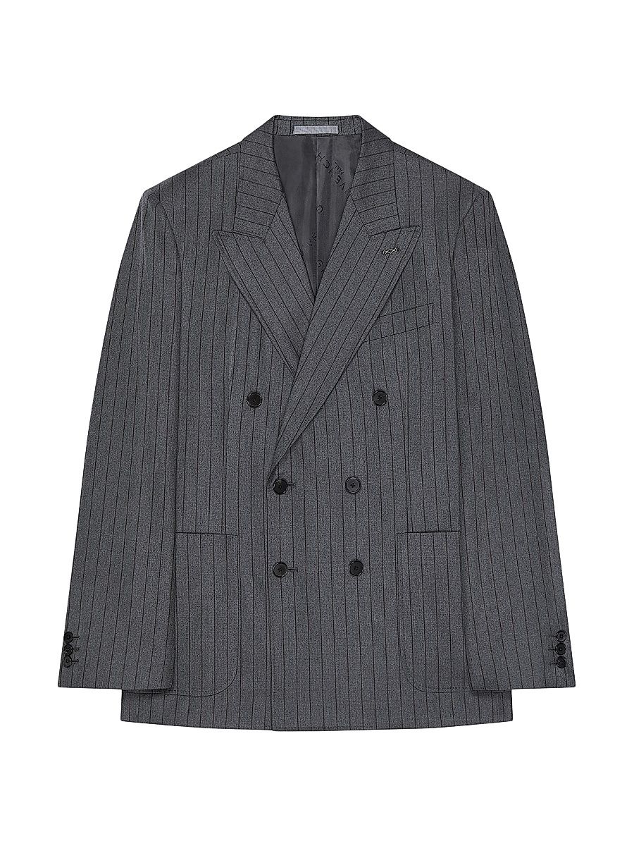 Givenchy Men's Double-Breasted Fitted Striped Jacket in Wool - Grey Brown - Size 46