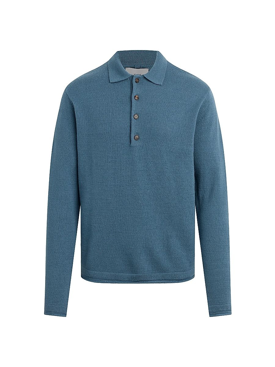Men's Merino Wool Polo Sweater - Bluefin - Size XXL