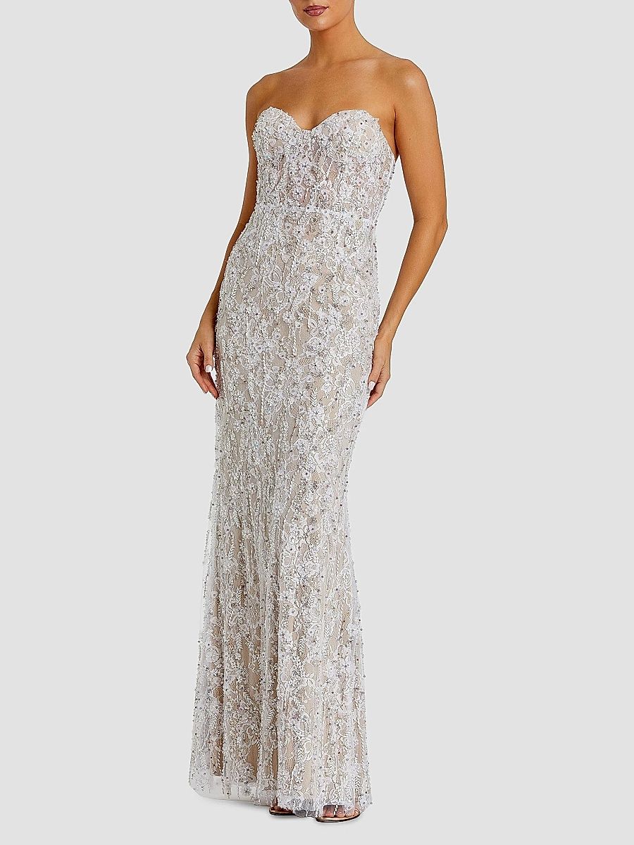 Mac Duggal Women's Embellished Floral Lace Strapless Bustier Gown - Ivory Beige - Size 12