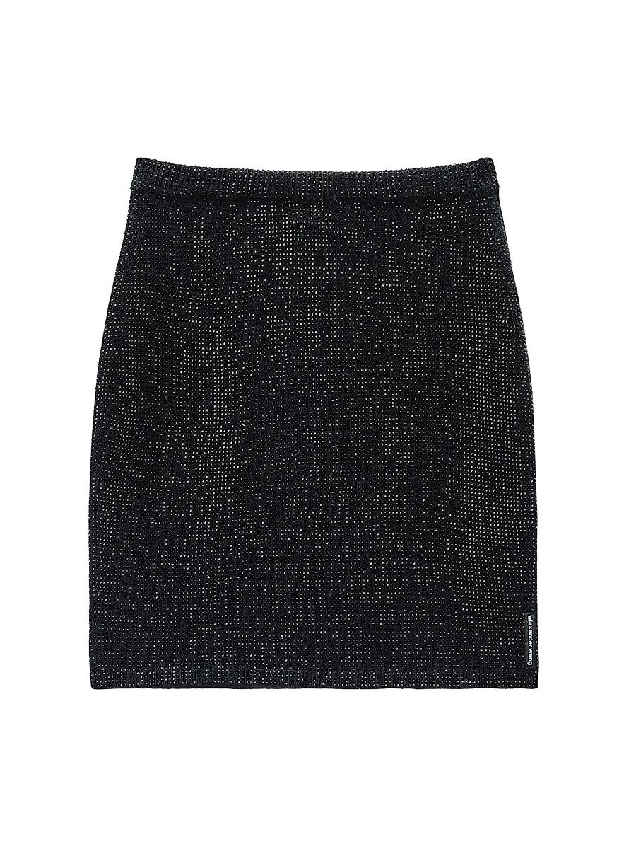 Women's Hotfix Wool-Blend Knit Miniskirt - Black - Size Large