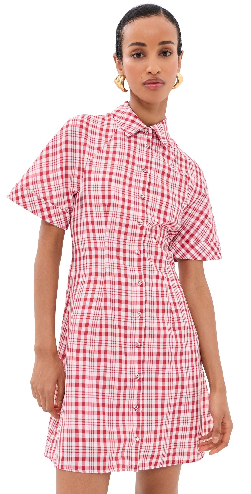 Rosie Assoulin A-Line Mini Shirt Dress Red Plaid 10