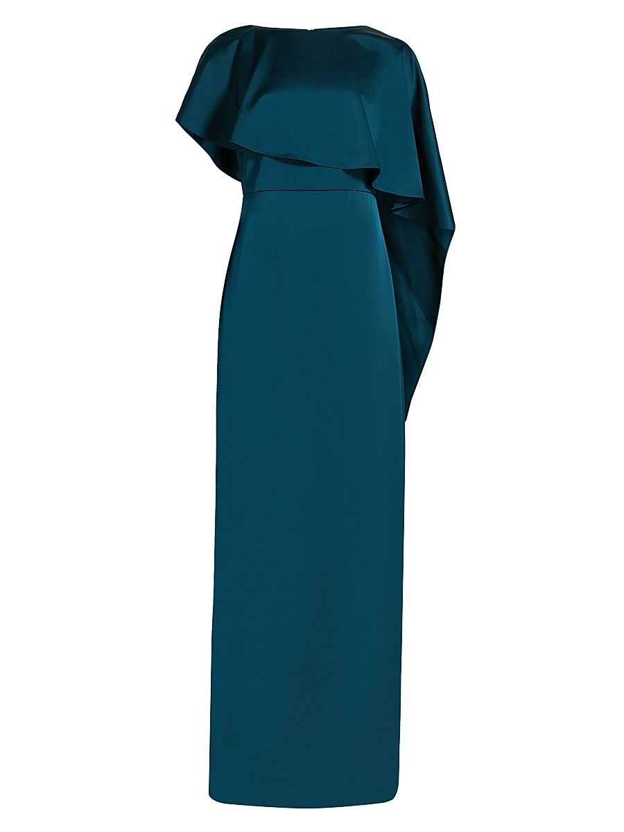 Women's Karis Asymmetric Cape Column Gown - Poseidon - Size 8