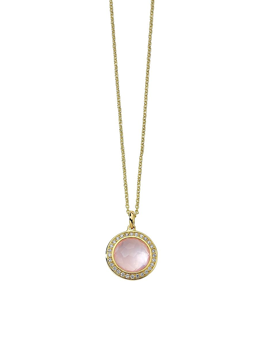 Women's Lollipop 18K Yellow Gold, Rose Quartz & 0.14 TCW Diamond Pendant Necklace - Rose Quartz