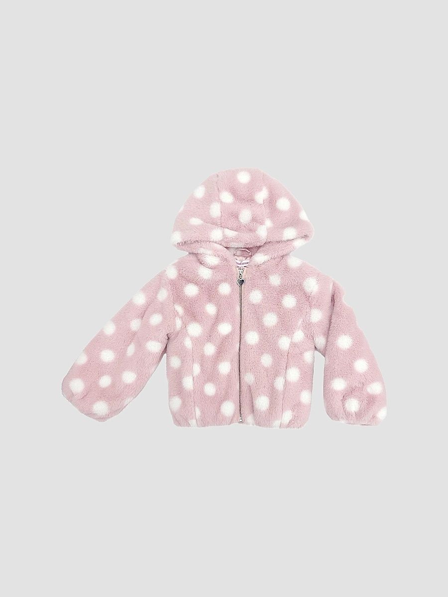 Little Girl's Polka Dot Hooded Sherpa Jacket - Pink Combo - Size 6
