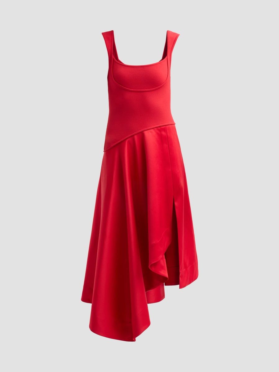 AMUR Women's Scarlet Asymmetric Midi Dress - Ruby Rose - Size Medium
