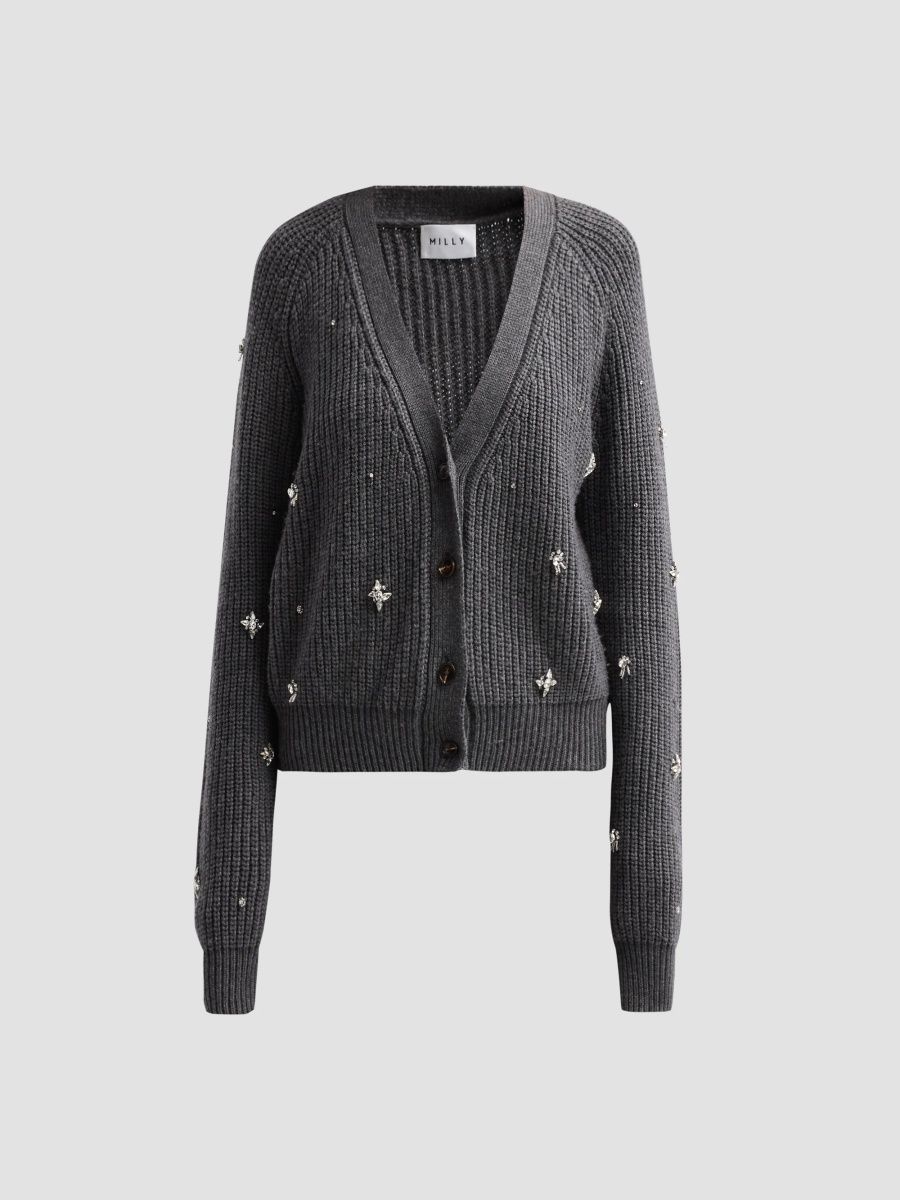 Milly Women's Ingrid Embellished Cardigan - Dark Grey - Size XL