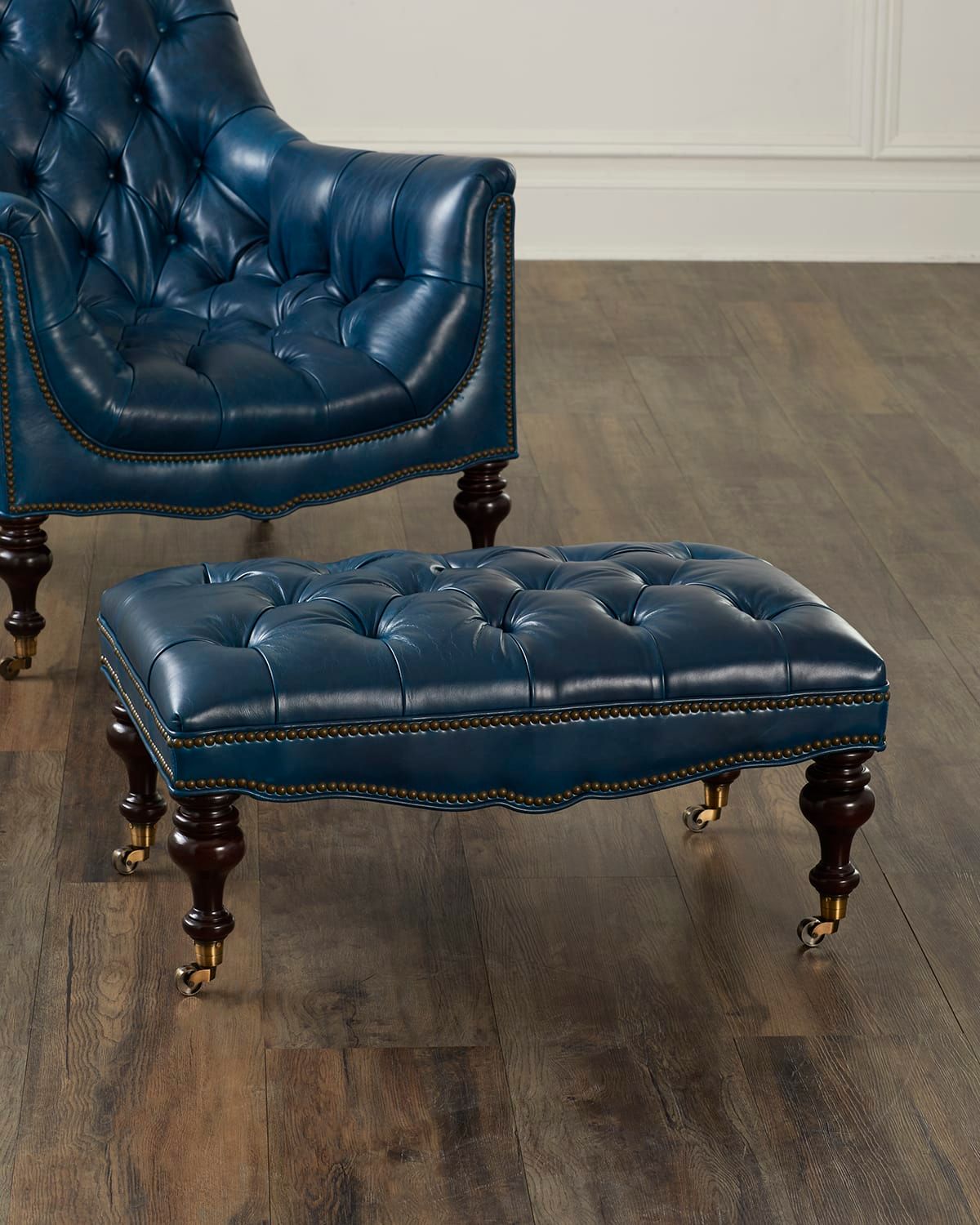 Sloane Tufted Leather Ottoman