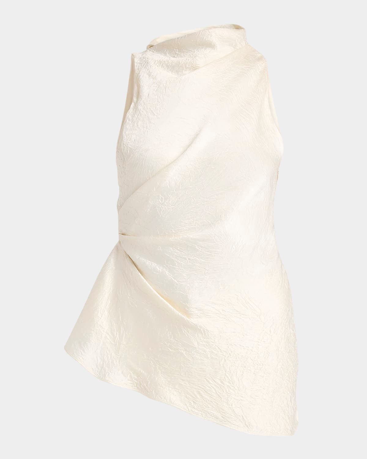 Asymmetric Ruched Smashed Satin Top