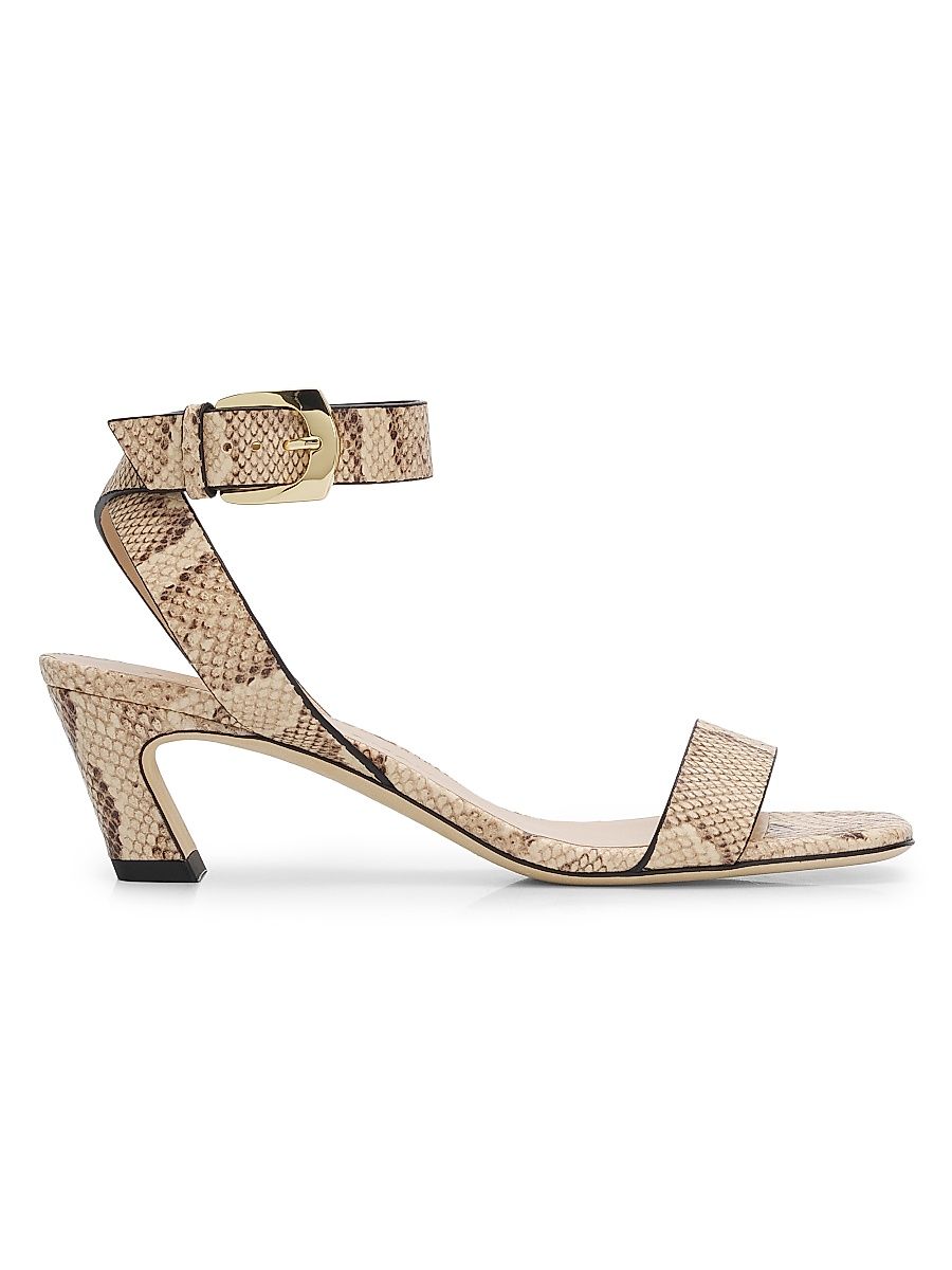 Women's Sai 50MM Snake-Embossed Leather Block-Heel Sandals - Adobe - Size 9.5