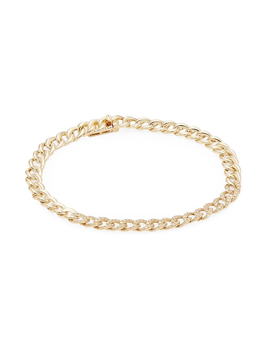 Women's 14K Yellow Gold & 0.44 TCW Diamond Cuban Chain Bracelet - Yellow Gold - Size 6.75