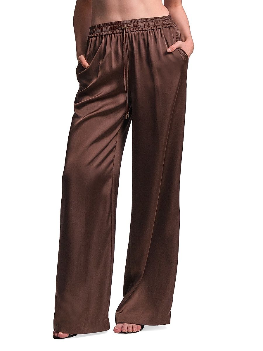 Women's Amara Satin Drawstring Pants - Chocolate - Size 12