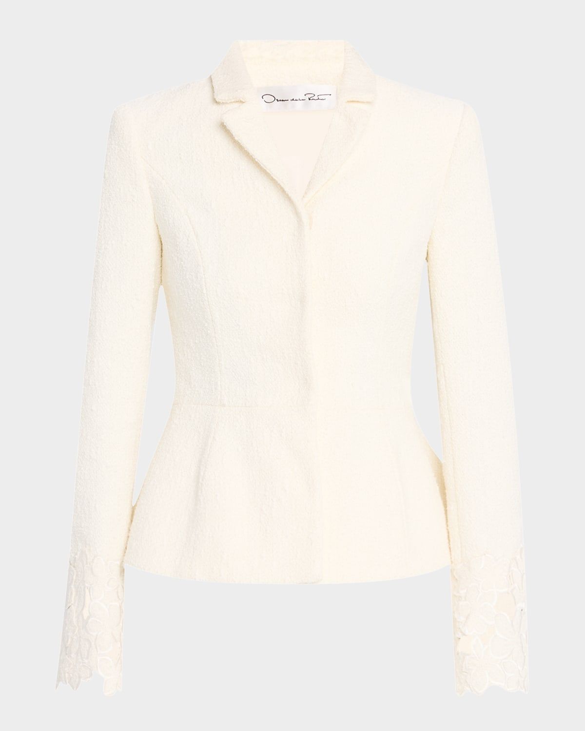 Embroidered Boucle Peplum Suit Jacket
