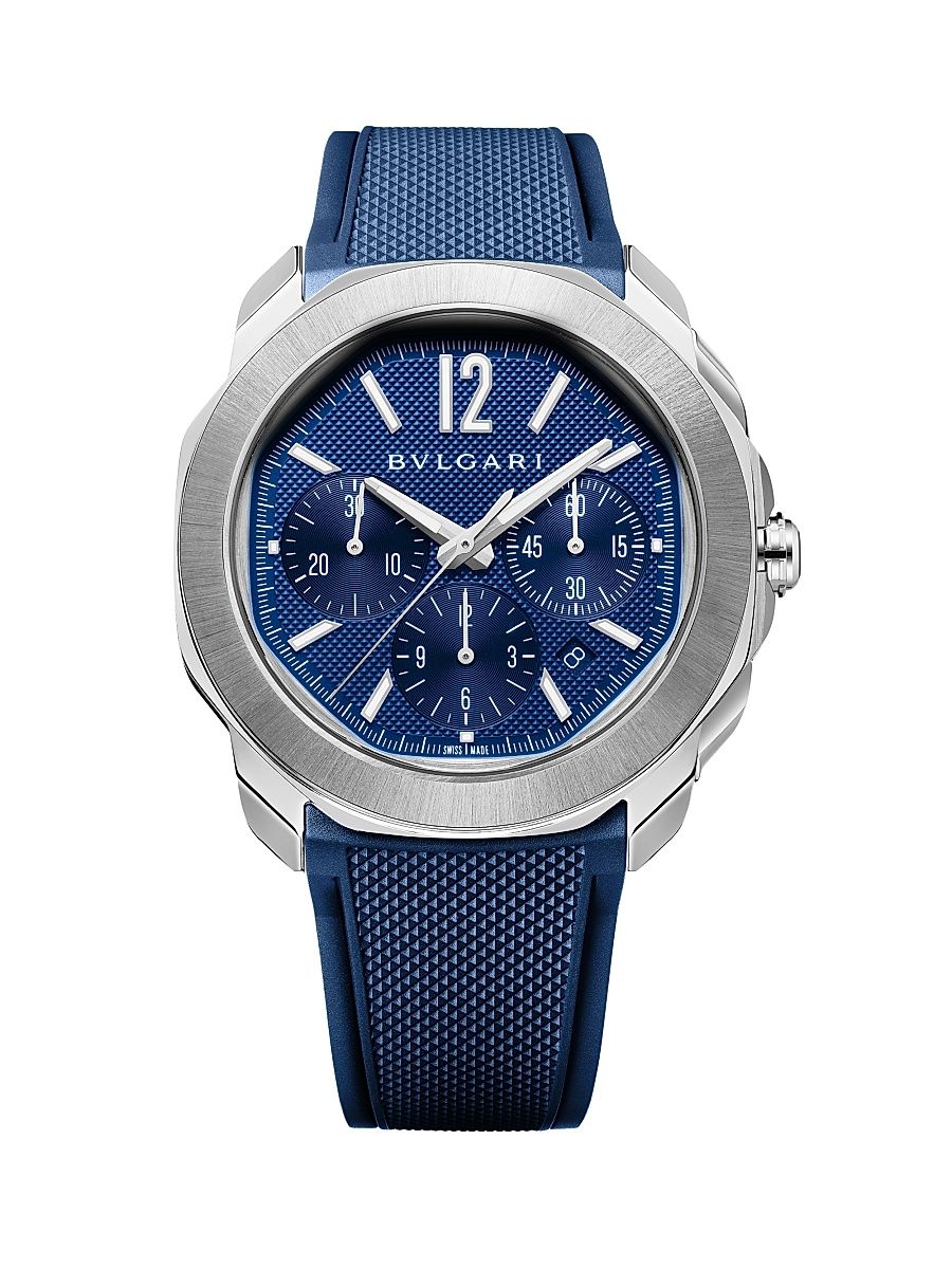 Men's Octo Roma Stainless Steel & Rubber Chronograph Watch - Blue